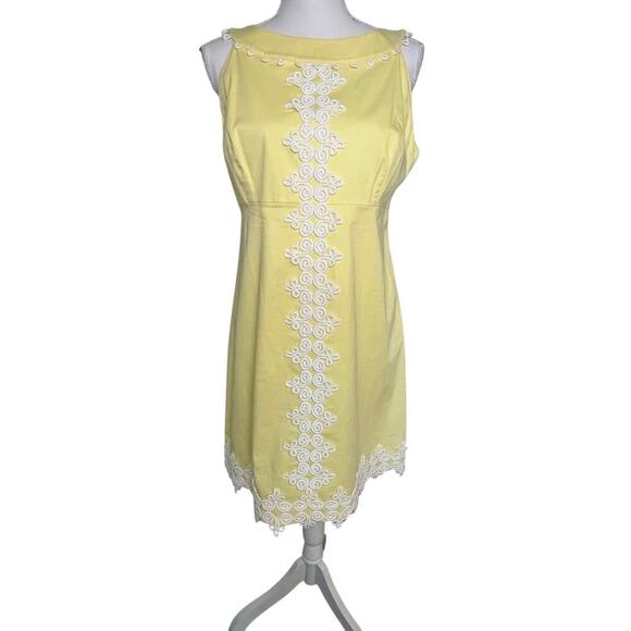 Lily Pulitzer yellow Jacqueline stretch shift resort dress lace detail size 8 - Picture 1 of 7